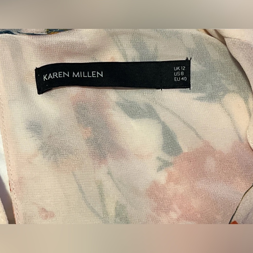 Karen Millen Pink Floral Pleated Dress Size US 8 UK 12 - Picture 5 of 9